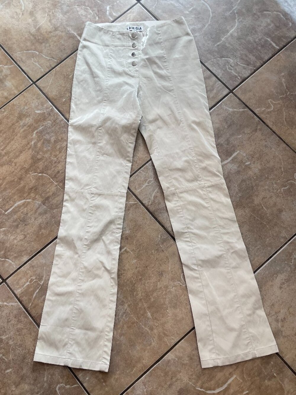 I.AM.GIA Cream Faux Leather High Rise Flare Pants Size S